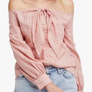 Free People Hello There Beautiful small off the shoulder button blouse